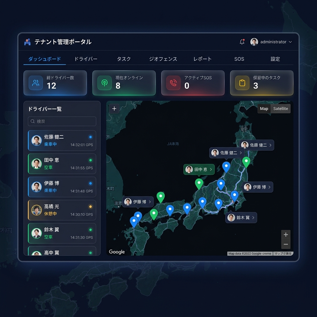 管理ポータル画面（リアルタイムマップ）